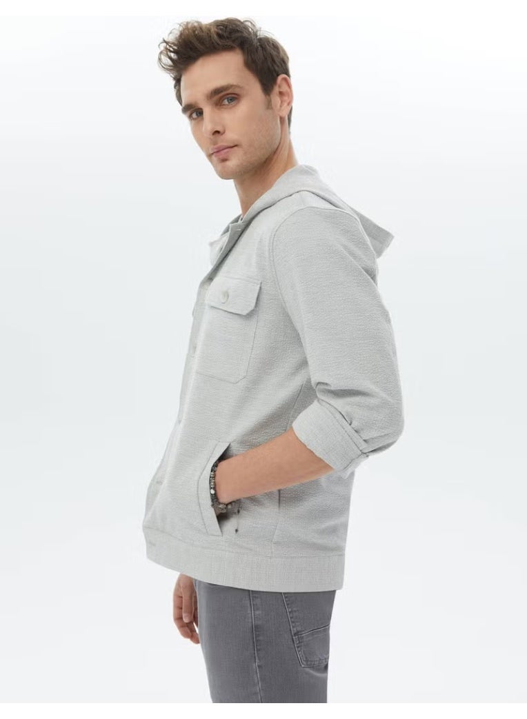 Kip Gray Regular Fit Woven Cotton Blend Overshirt - Image 4